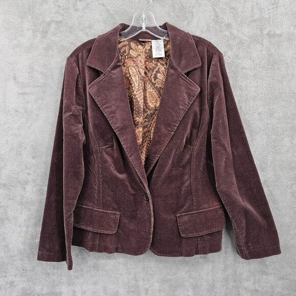 No Boundaries Vintage Corduroy Blazer 1X 17 Juniors Brown Bark Stretchy 1 Button - Picture 13 of 13